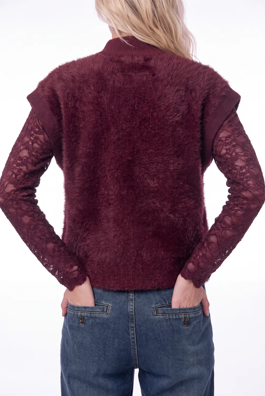 Florez Rocky gilet mauve wine fluffy gebreid