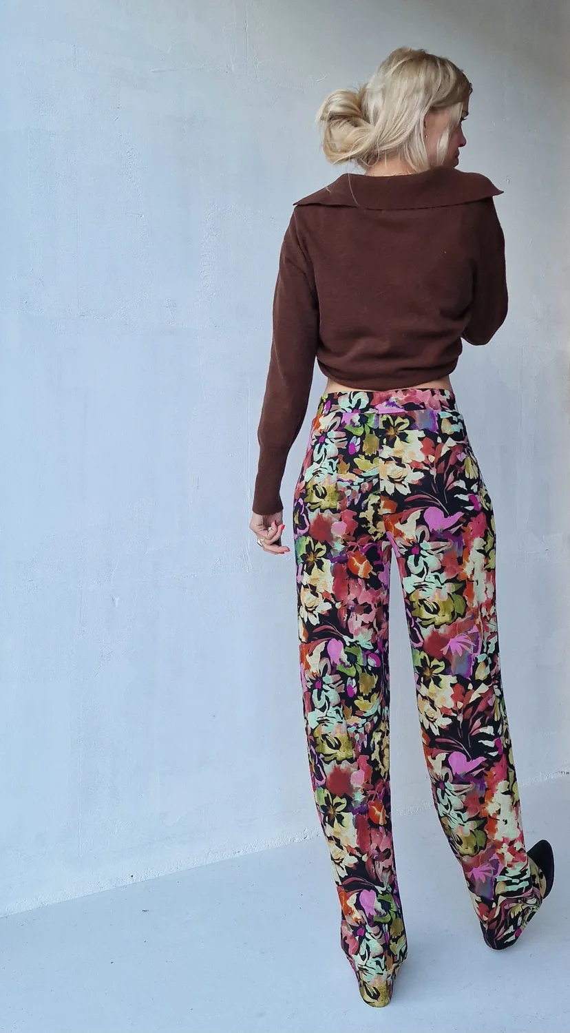 Langeleggings Wide Leg Tall Broek Flowers Black 36