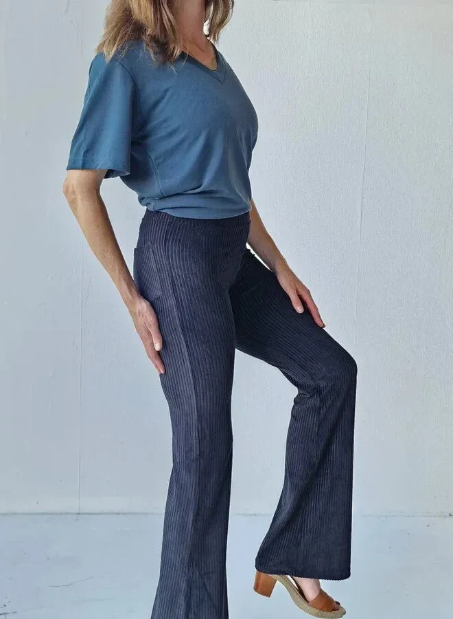 Langeleggings Flared Tall ribbroek zwart extra lang