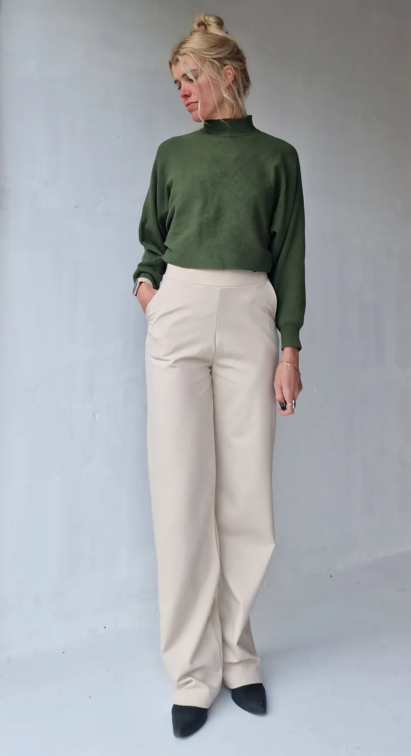 Madame Liz Wide Leg Broek Ecru Lengte 36 Stretch