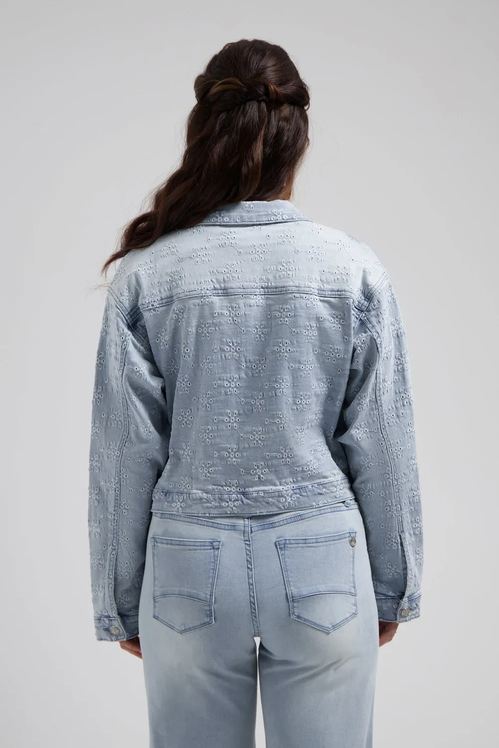 Florez Thalia denimjack Bleached Denim bloemen