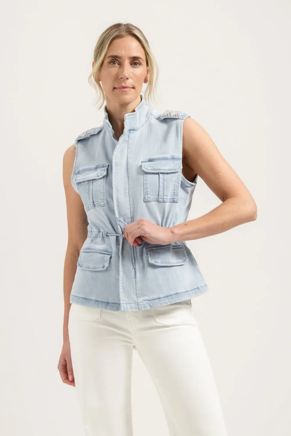 Florez Johnny gilet bleached denim met koord