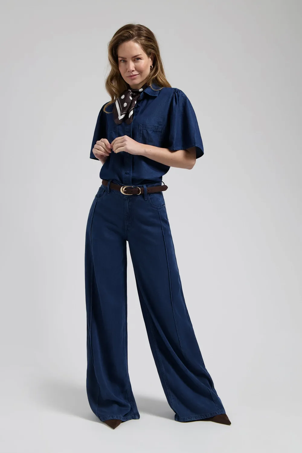 Florez Dané blouse Dark indigo denim pofmouw