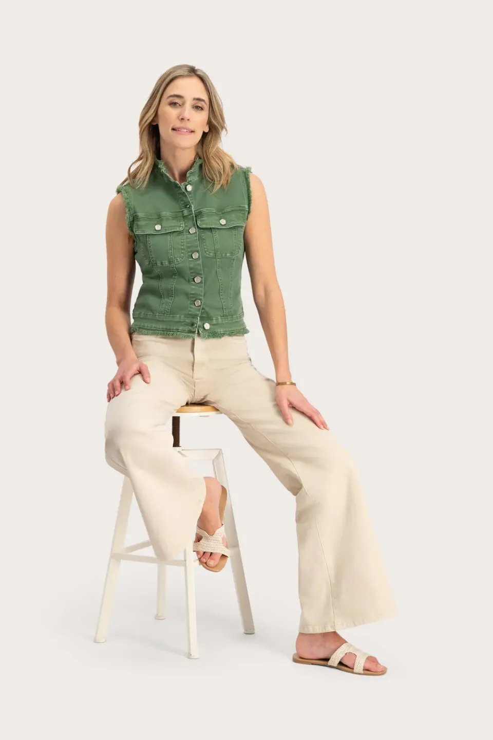 Florez Ana Flared jeans ivory cream hoge taille