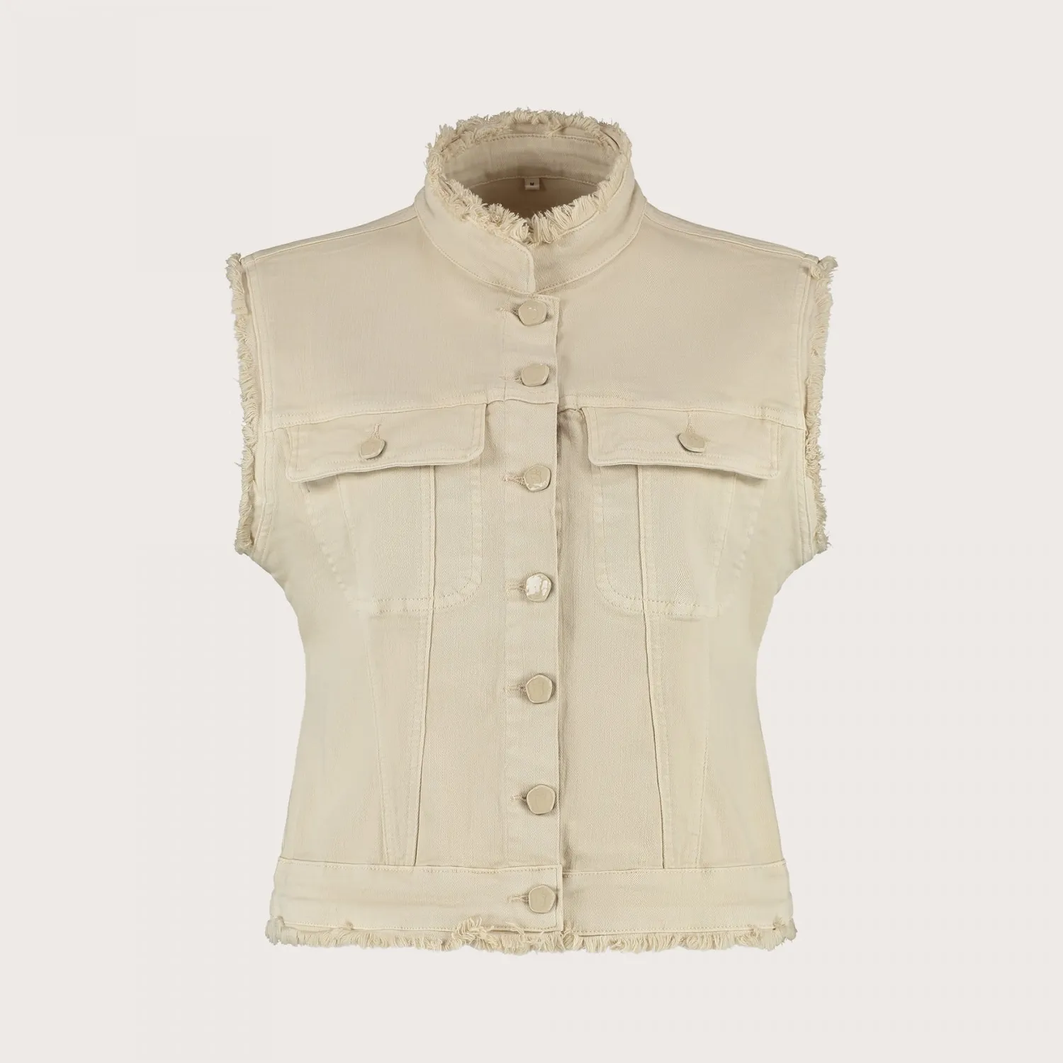 Florez Ginny gilet Cream denim rafels