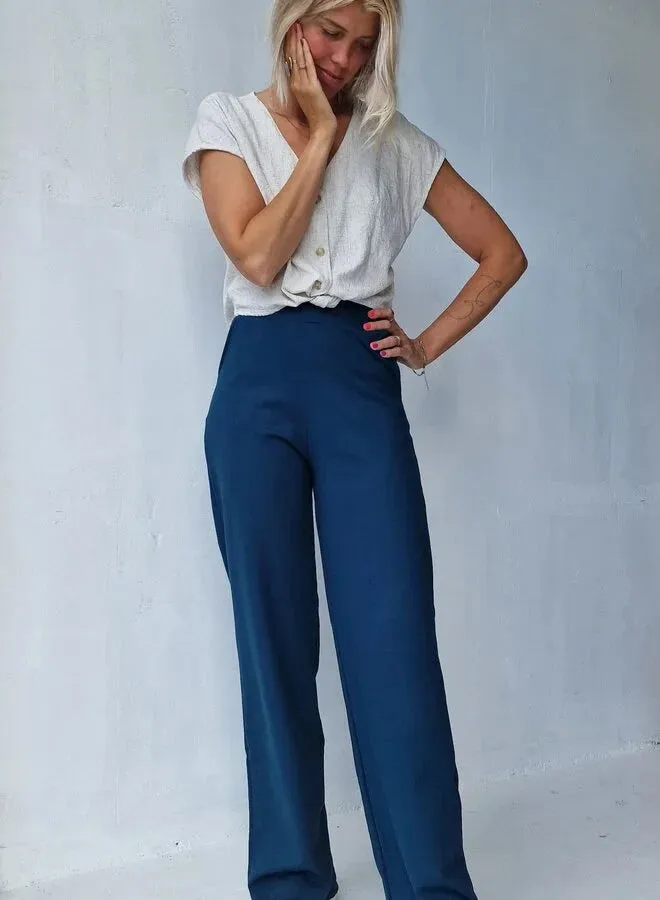 Langeleggings Extra Lange Wide Leg Broek Petrol Stretch 34 36