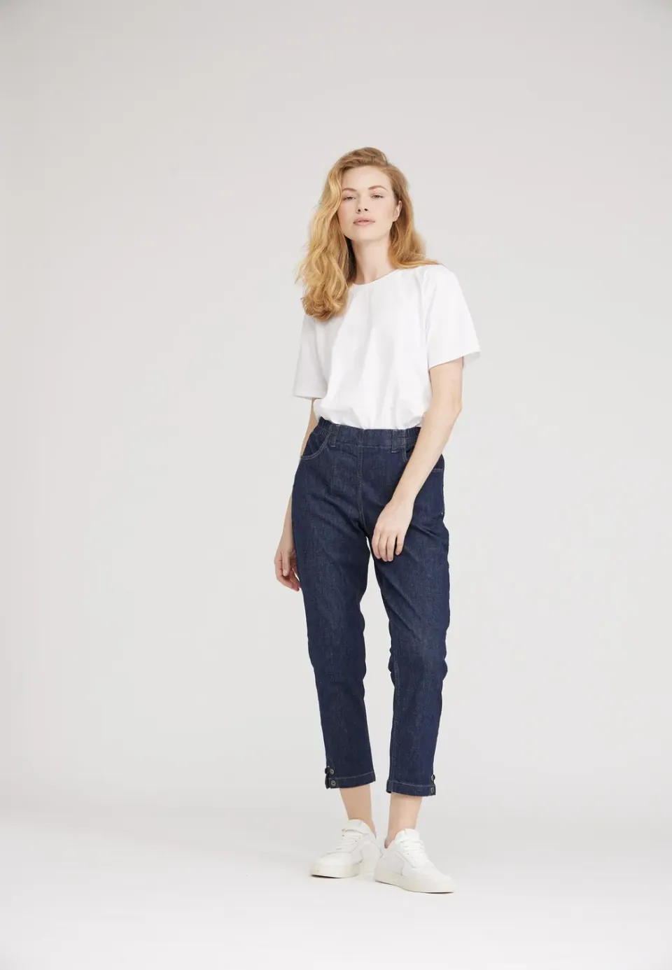 Laurie Ellie Relaxed broek dark blue denim elastiek