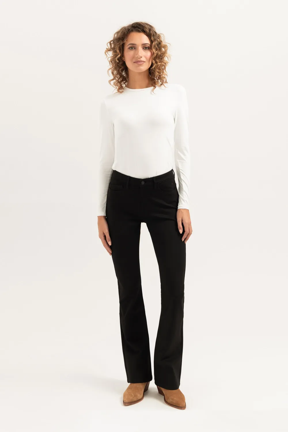 Florez Hally Flared Punto broek zwart stretch