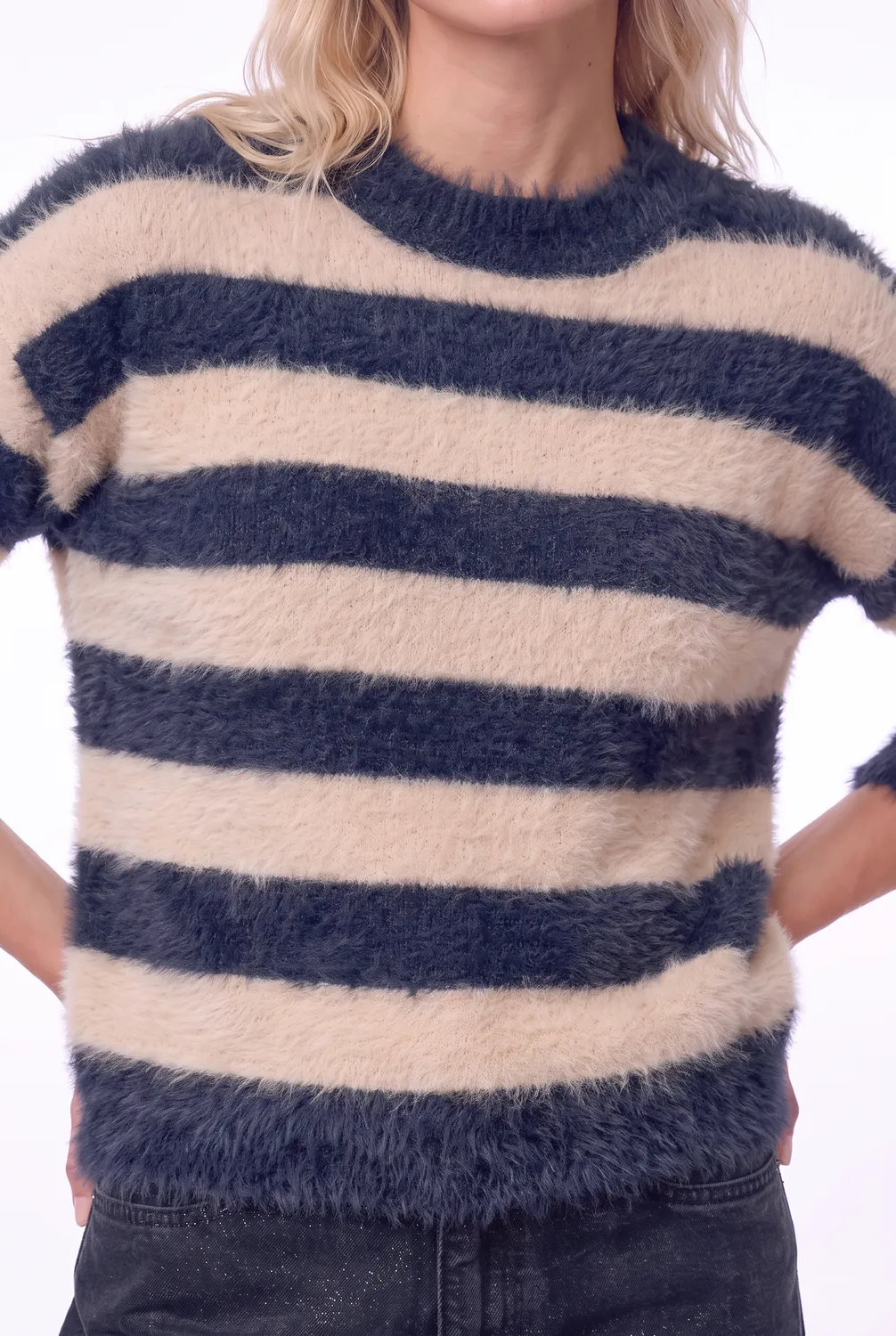 Florez Aurelia Sweater trui Navy Stripe fluffy