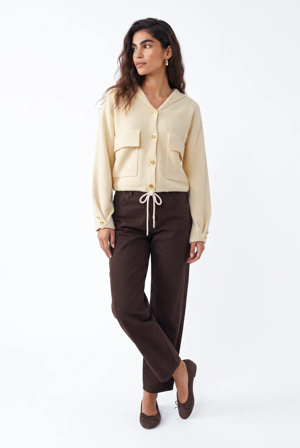 Florez Nina Cardigan vest zand met capuchon