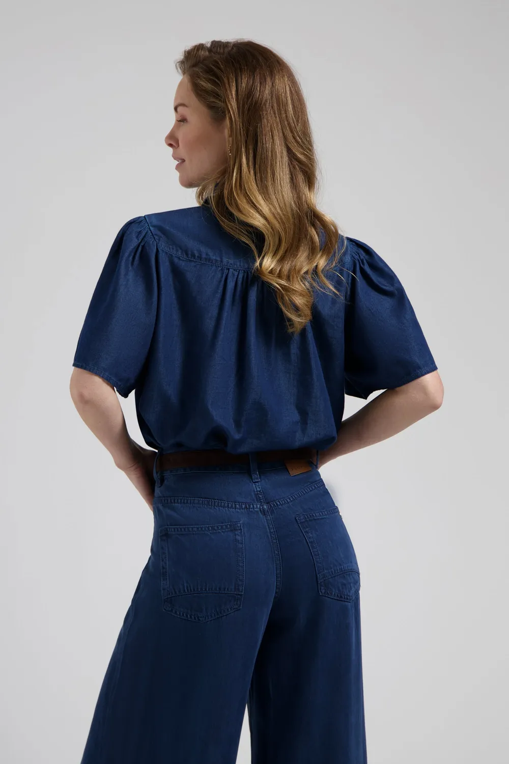 Florez Dané blouse Dark indigo denim pofmouw