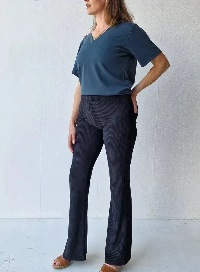 Langeleggings Flared Tall ribbroek zwart extra lang