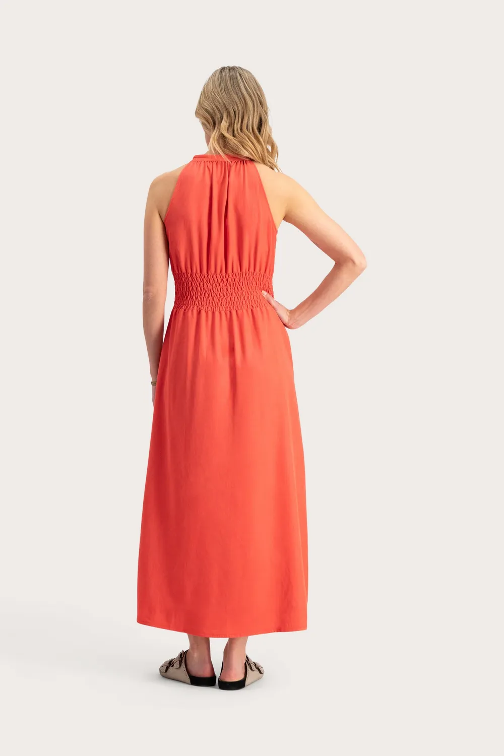 Florez Coco maxi jurk poppy rood tencel