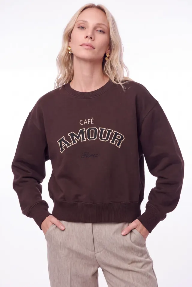 Florez Nala sweater Dark Brown borduursel