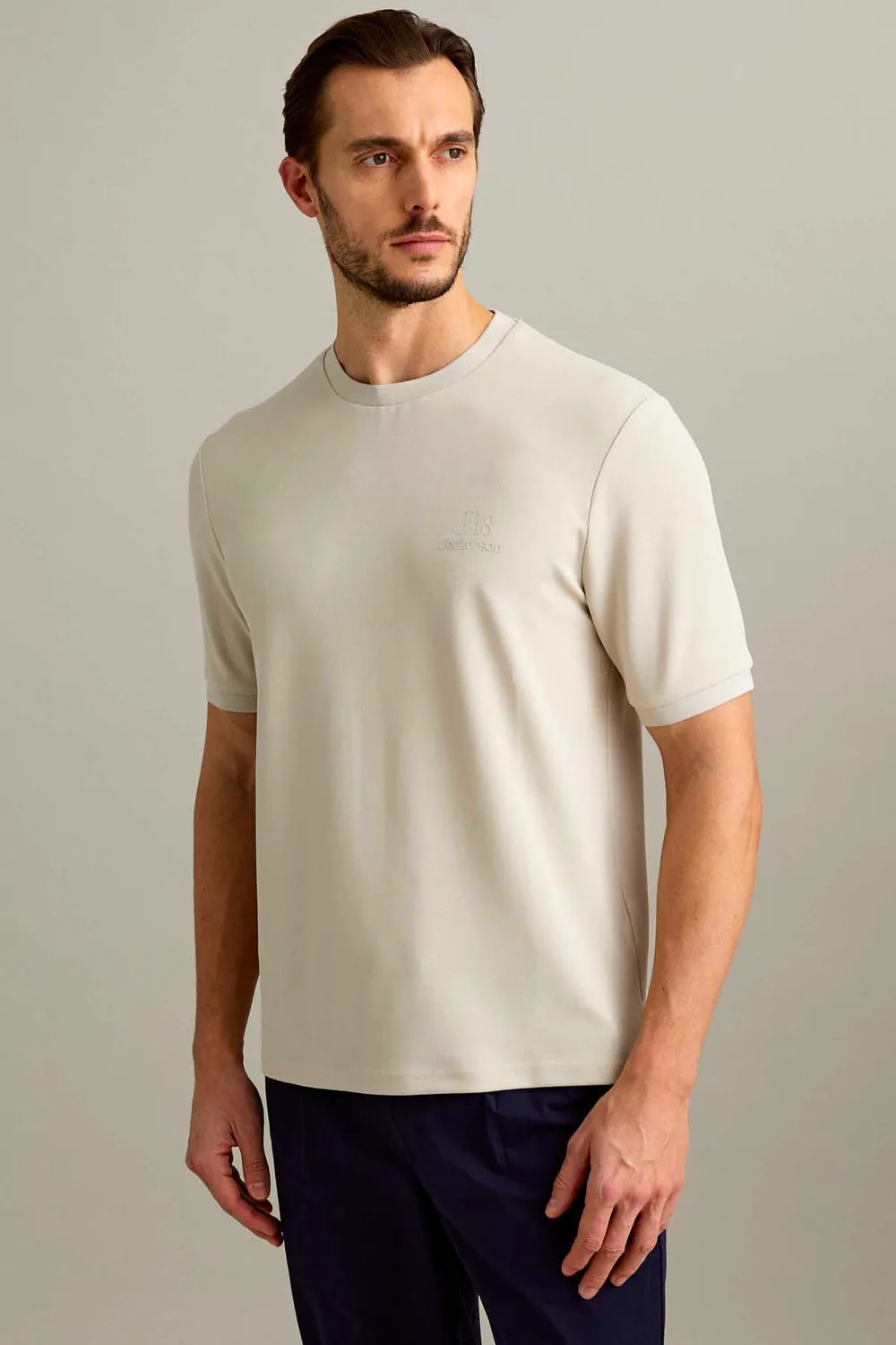 J18 T-shirt piquet beige licht technisch katoen