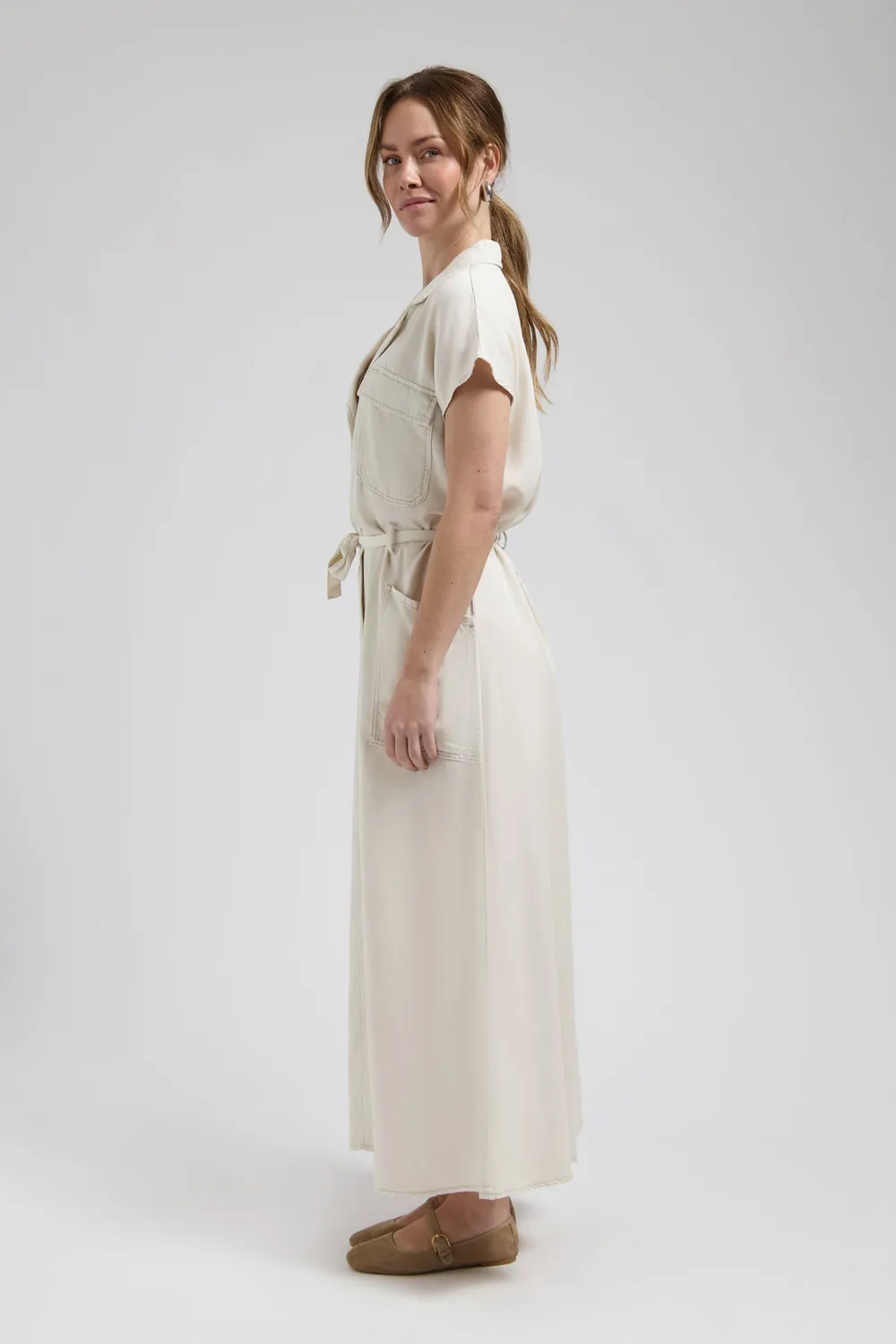 Florez Dina dress Soft white maxi-jurk strikdetail
