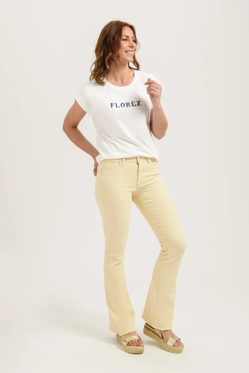 Florez Flared jeans geel stretch five-pocket