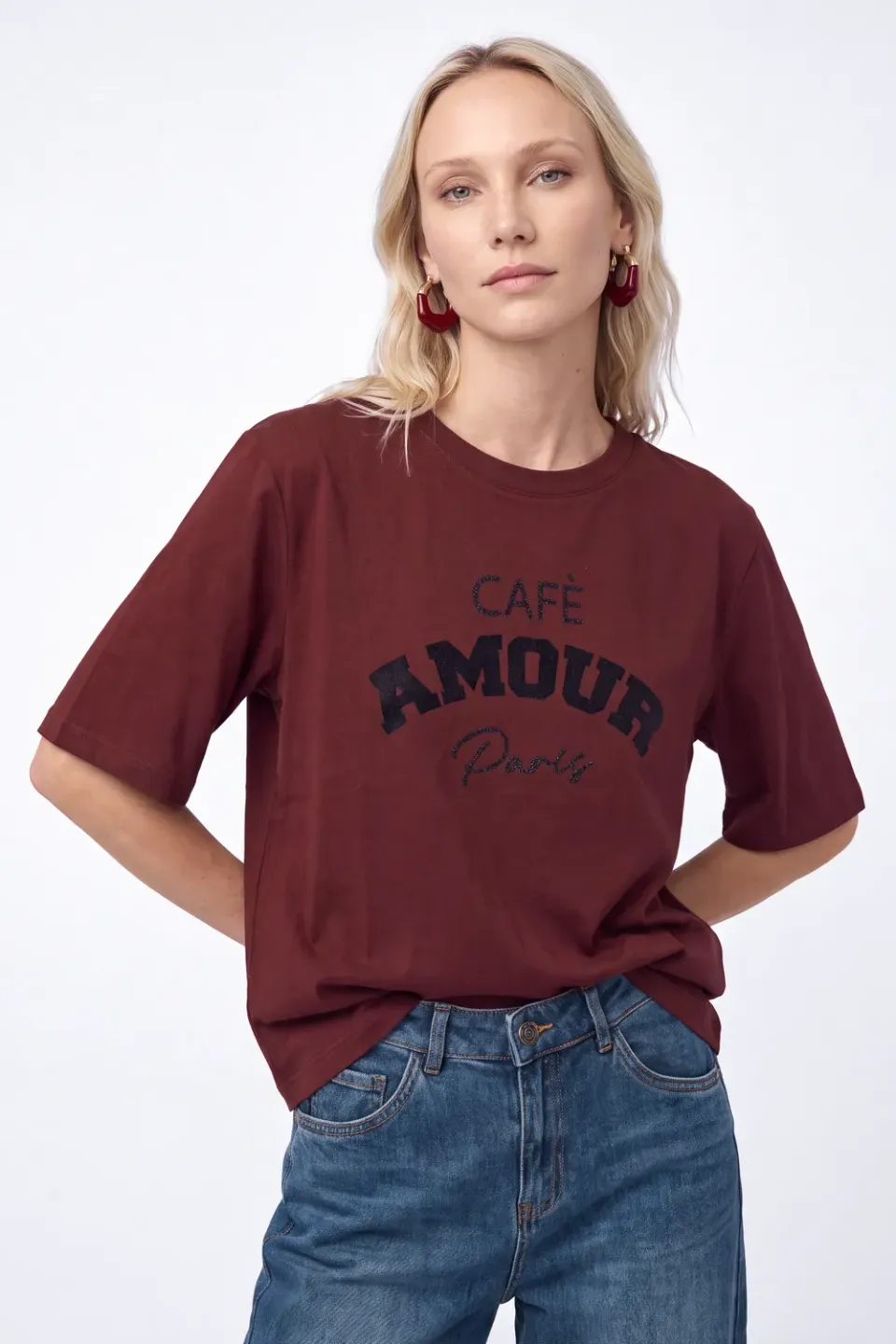 Florez Amour T-shirt Mauve wine relaxed fit