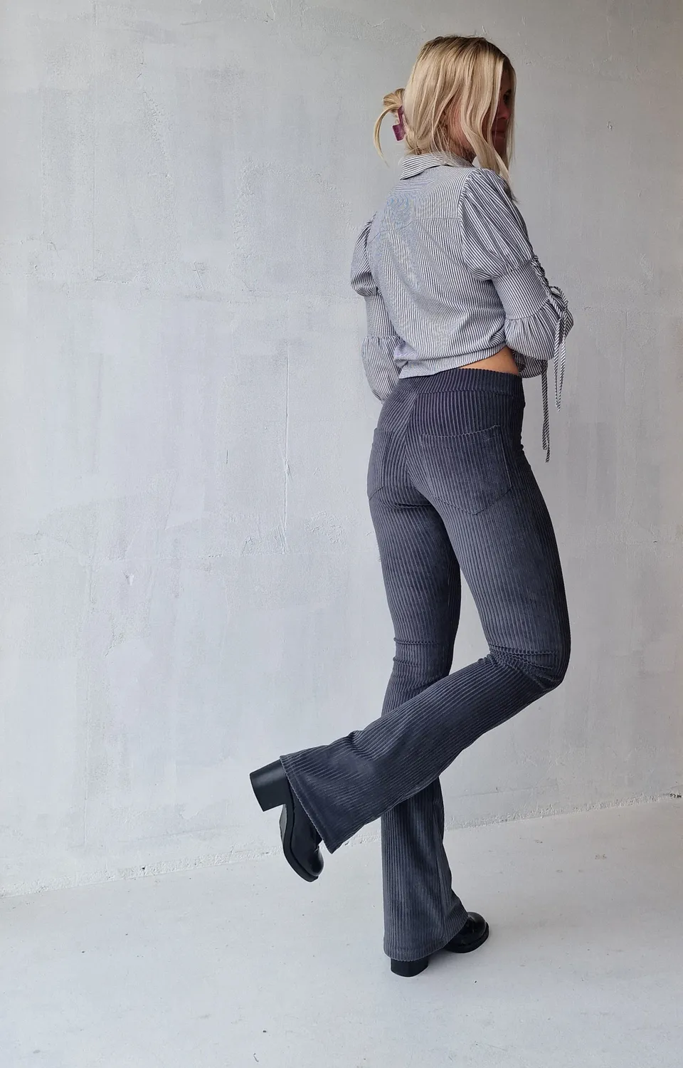 Langeleggings Flared Pants Rib Grijs Tall Stretch