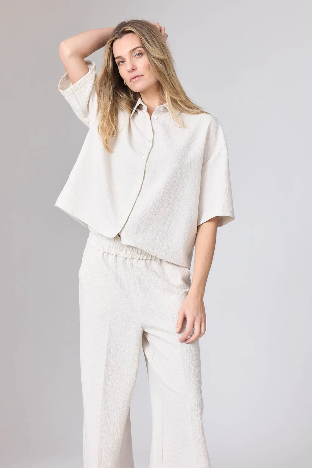 Corel Mila Seersucker blouse creme boxy