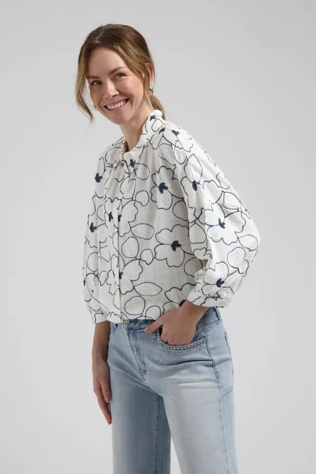 Florez Cath blouse Flower White bloemenprint