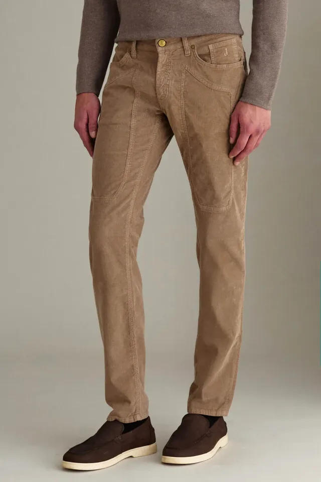 Jeckerson John broek slim fit zanddonker fluweel