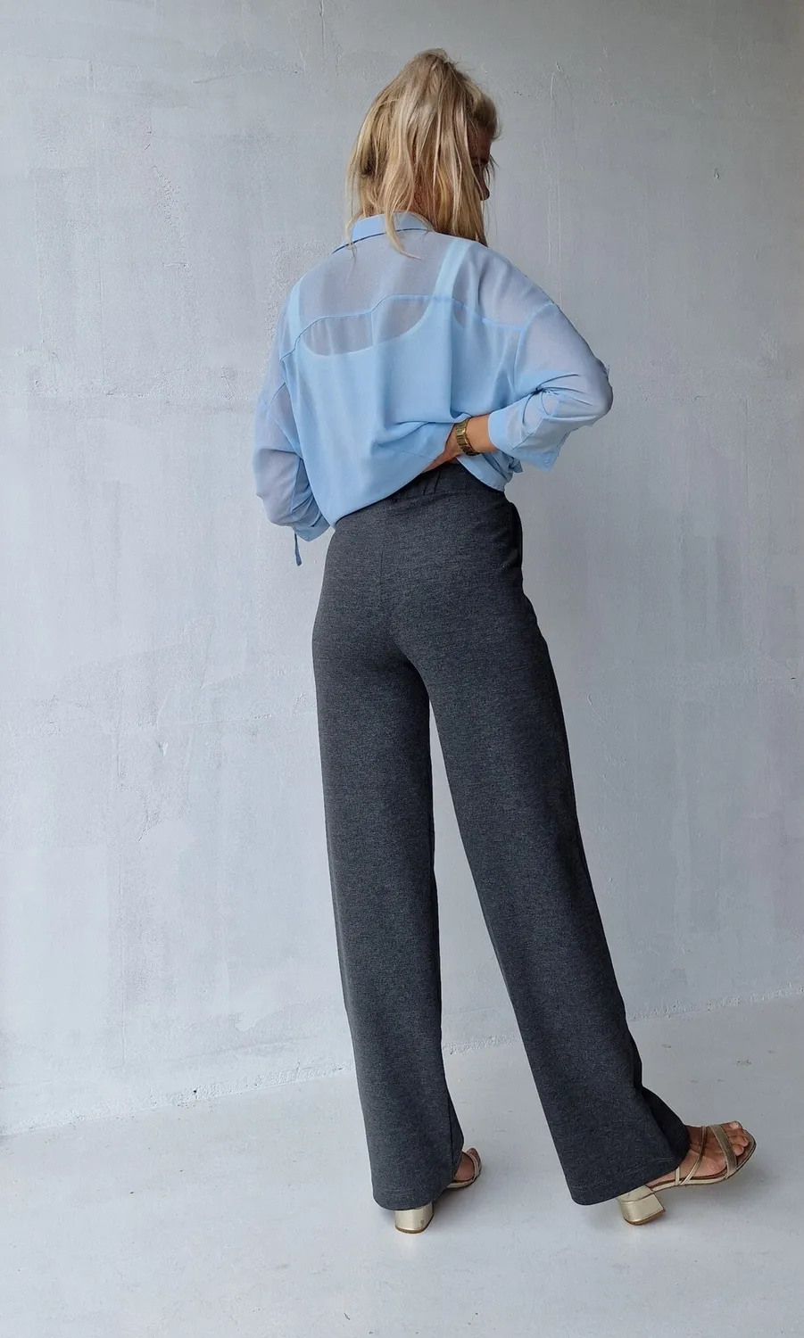 Langeleggings extra lange wide leg donkergrijs 36 stretch