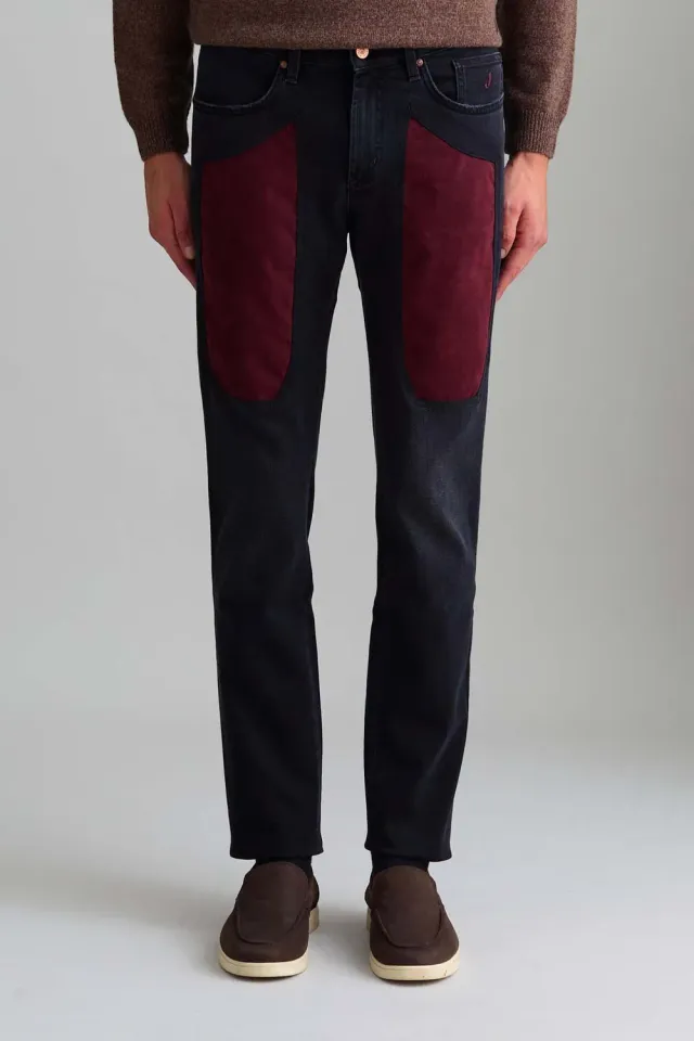 Jeckerson John slim fit jeans zwart rode patch
