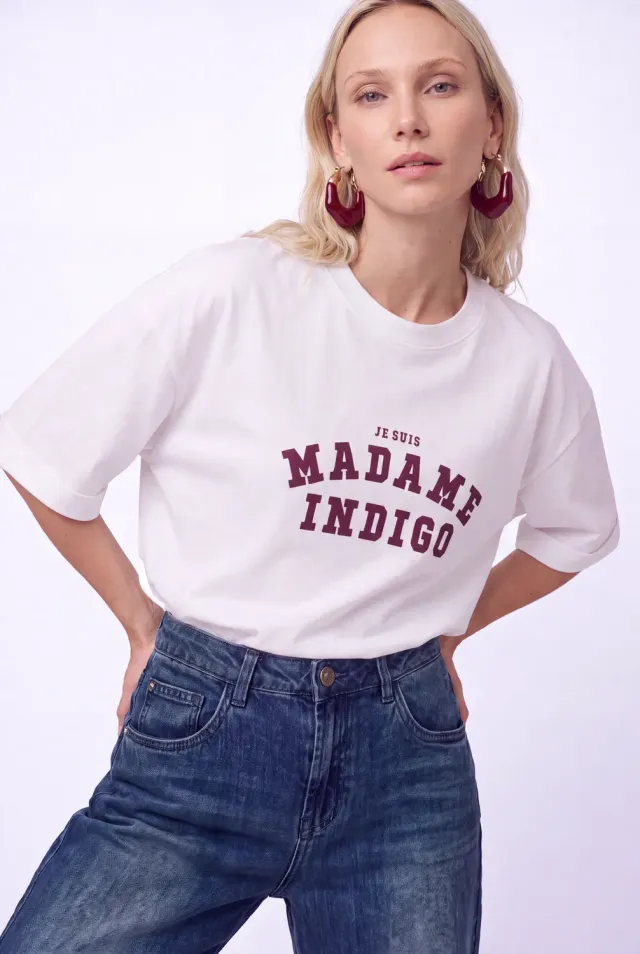 Florez Je Suis T-shirt wit mauve print relaxed