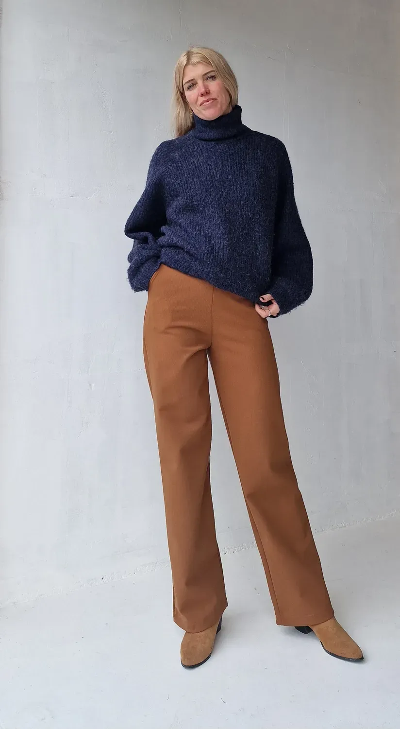 Langeleggings Wide Leg fleece broek camel lengtemaat 34-36