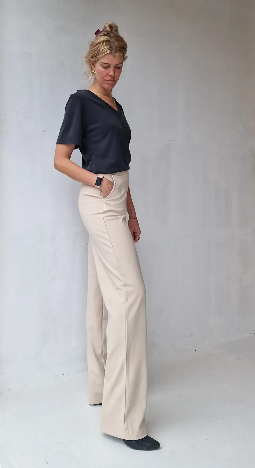Madame Liz Wide Leg Broek Ecru Lengte 36 Stretch
