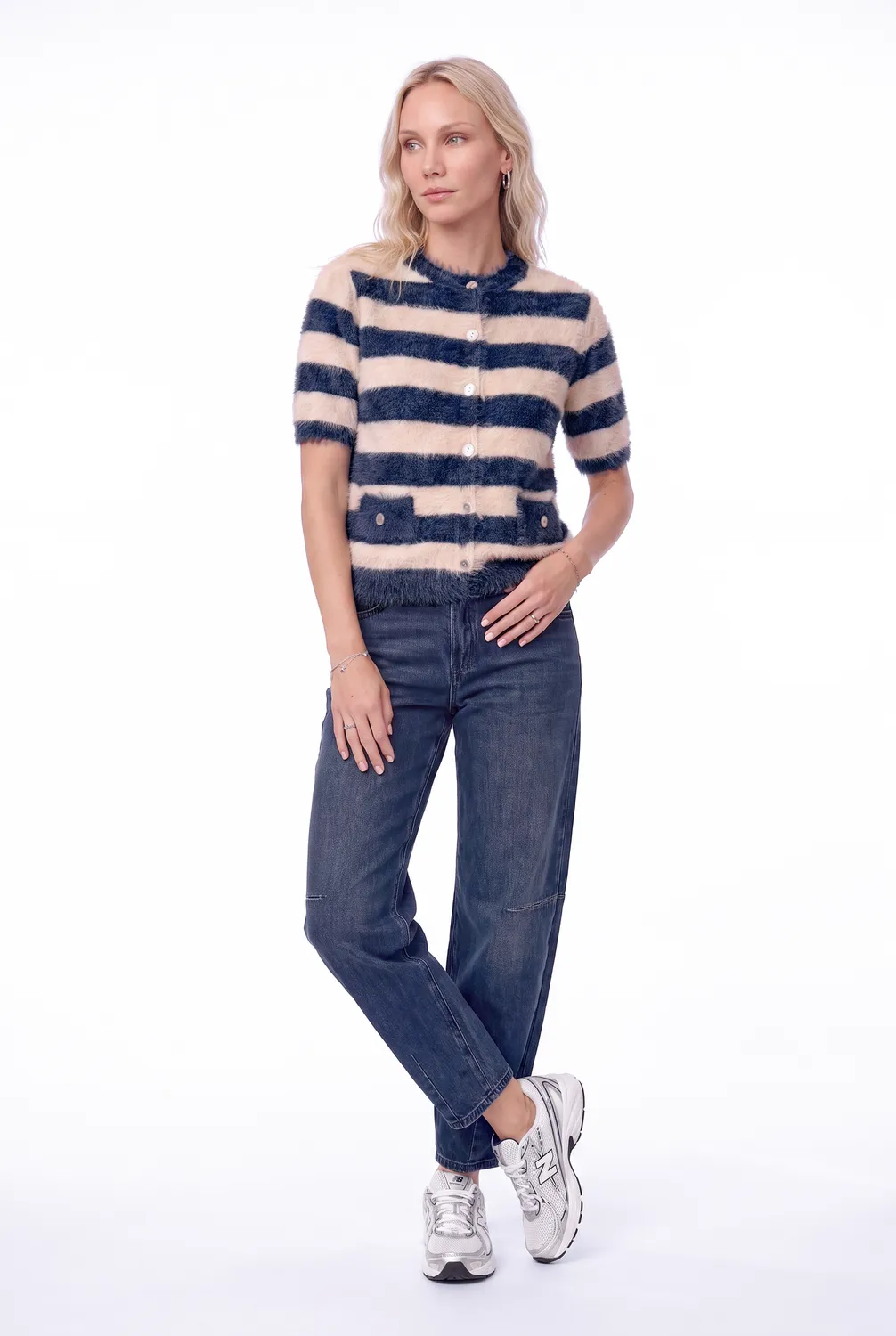 Florez Evie gebreid vest korte mouw navy stripe