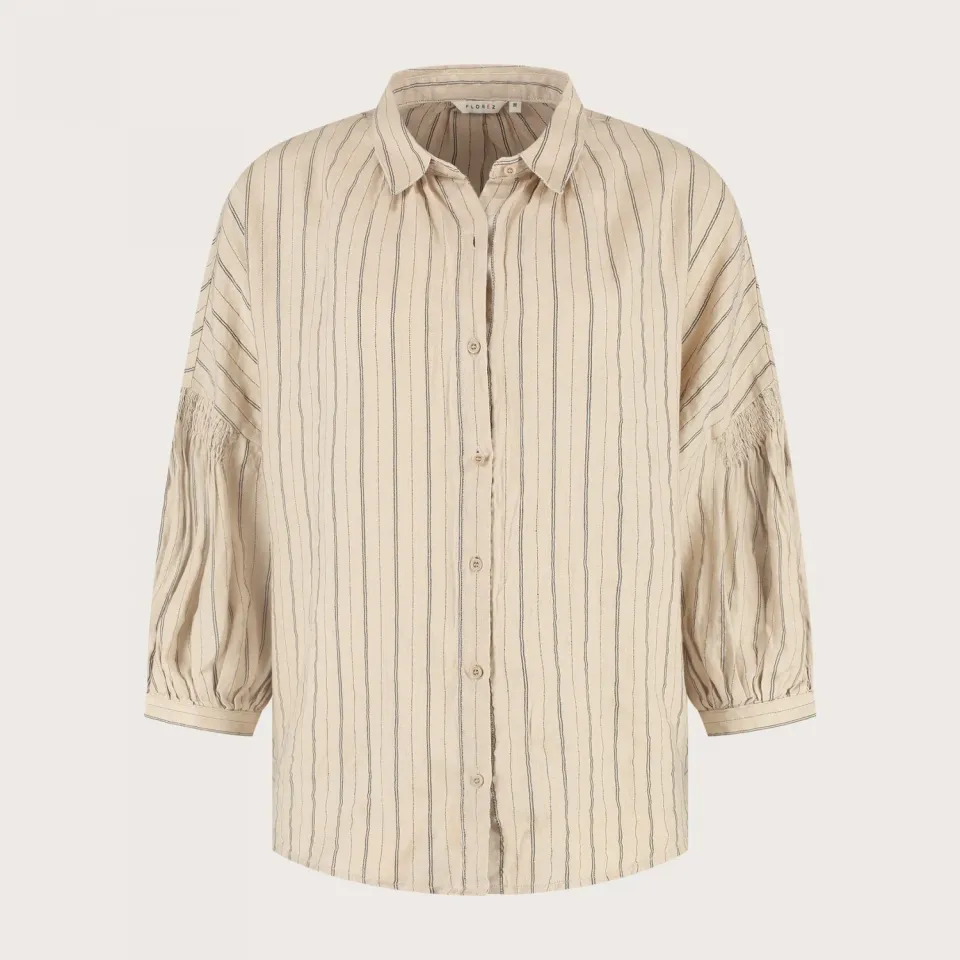 Florez Lester blouse Natural Stripe linnenmix