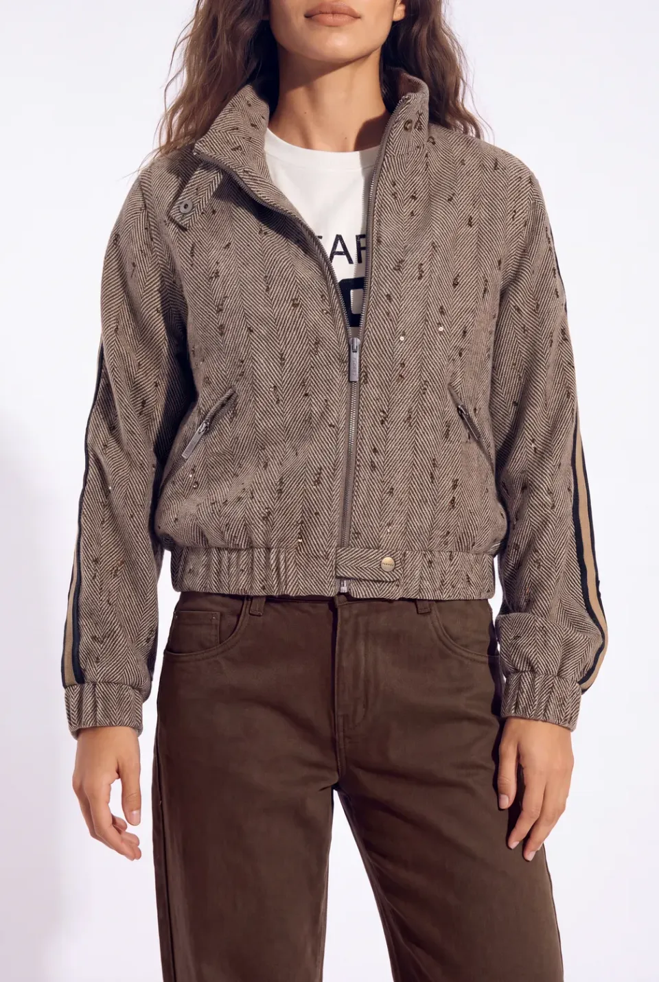 Florez Kenza jacket Taupe visgraat pailletten