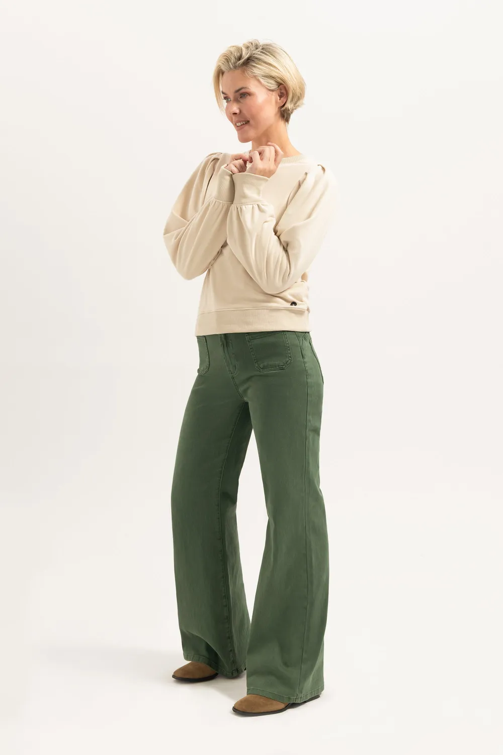 Florez Ana Flared Pocket jeans groen wijd