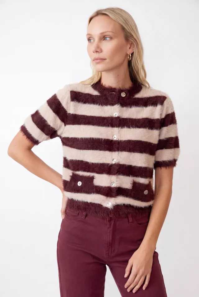 Florez Evie Mauve Stripe vest gebreid