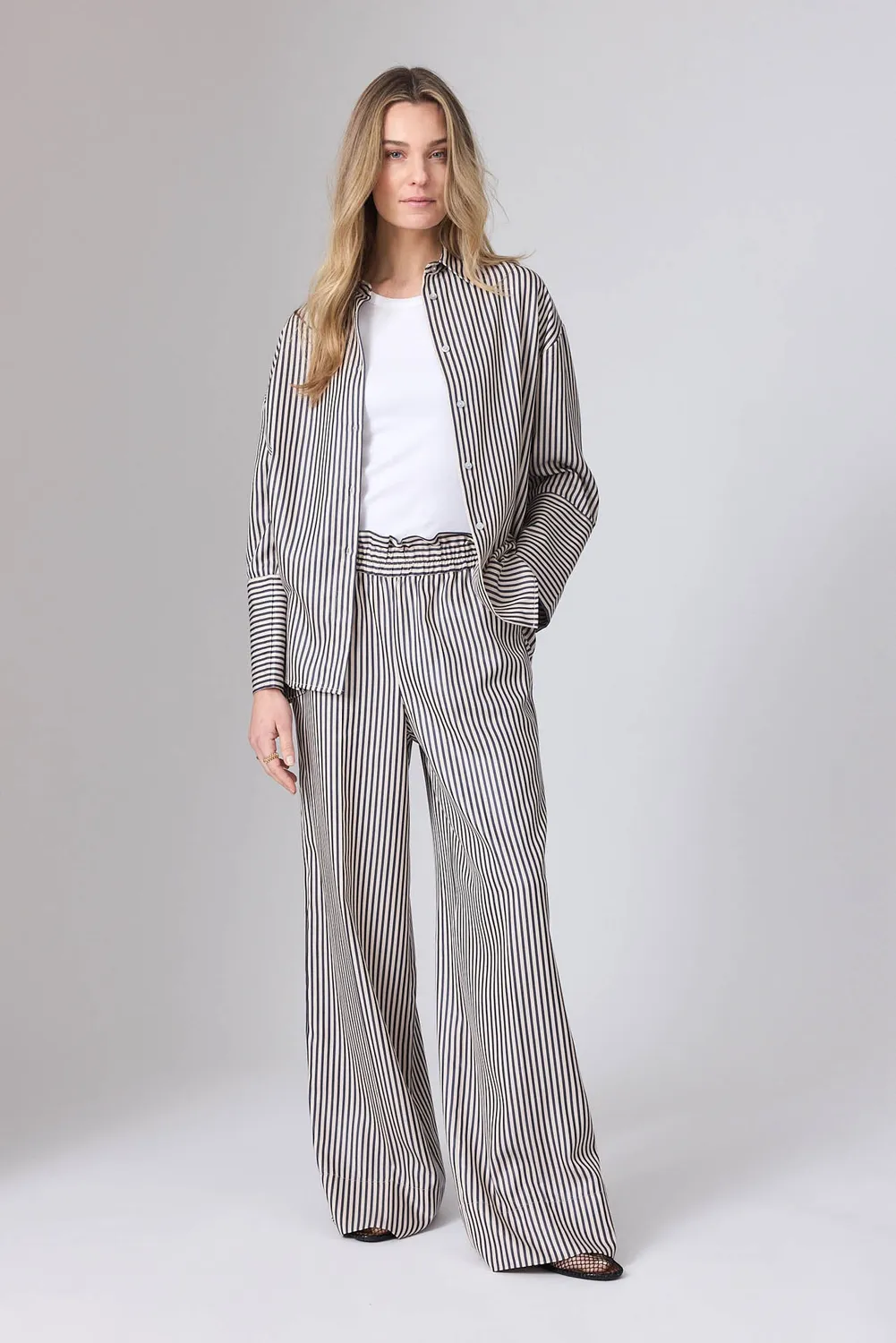 Corel Jaclynn Stripe Tencel broek streep wijd