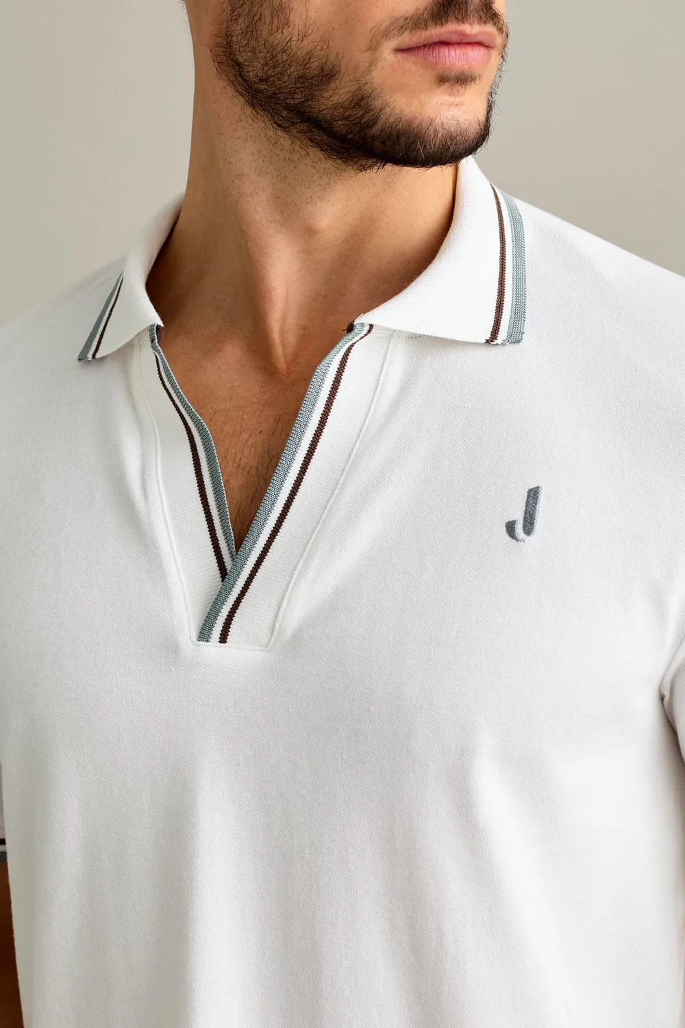 Jeckerson polo V-hals Bianco Lana piquet korte mouw
