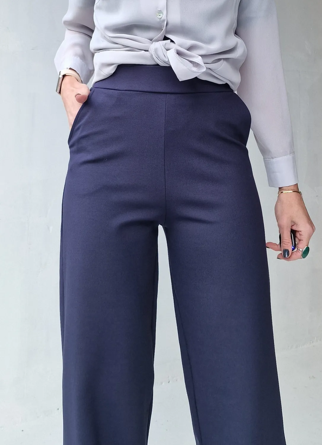 Langeleggings Wide Leg Tall broek marineblauw lengte 36