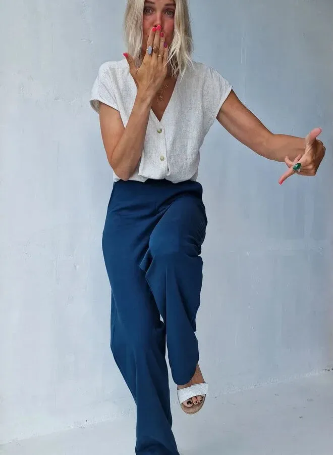 Langeleggings Extra Lange Wide Leg Broek Petrol Stretch 34 36