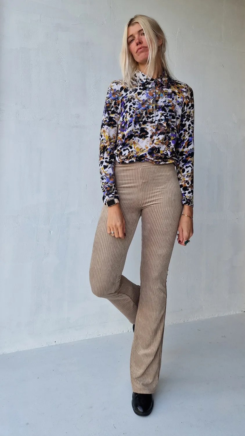 Madame Liz Flared Legging Rib Taupe Lengte 36