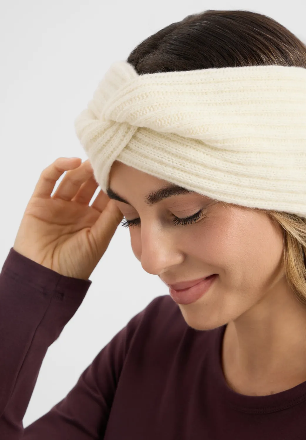 Laurie hoofdband haarband latte wol one size
