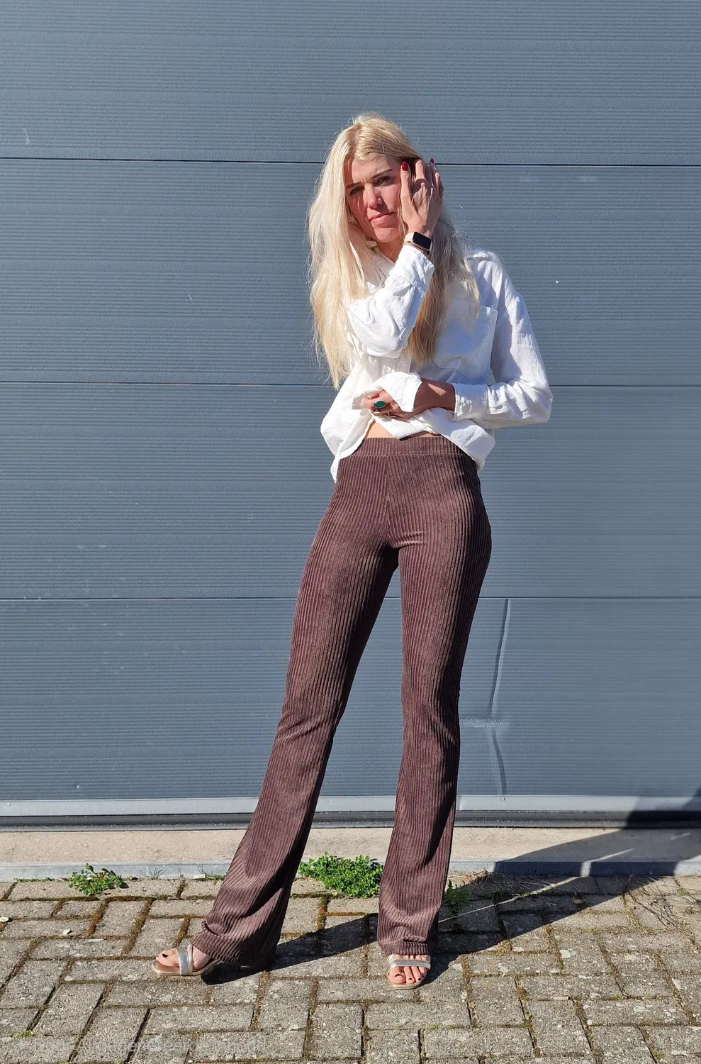 Madame Liz Flared Pants Rib Dark Chocolate 36