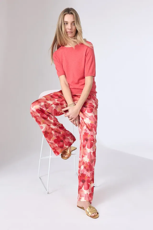 Corel Nola Shine Rosa broek viscose satijn