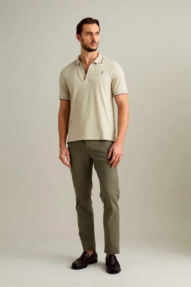 Jeckerson Piquet V-hals poloshirt lichtbeige