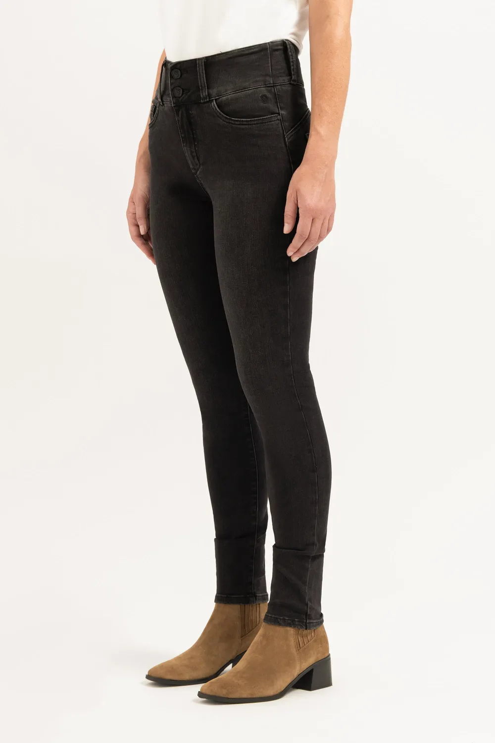 Florez Bodine Slim Fit jeans zwart high-waist