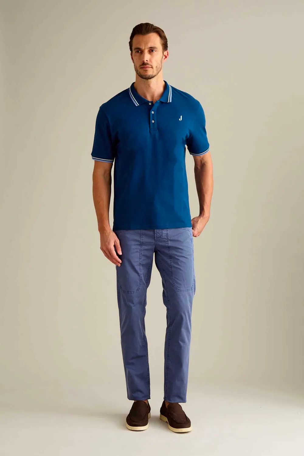 Jeckerson John slim fit broek middenblauw satijn