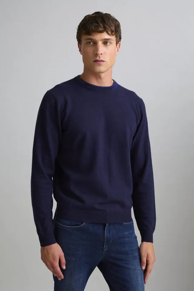 Jeckerson Girocollo cardato trui donkerblauw wolmix