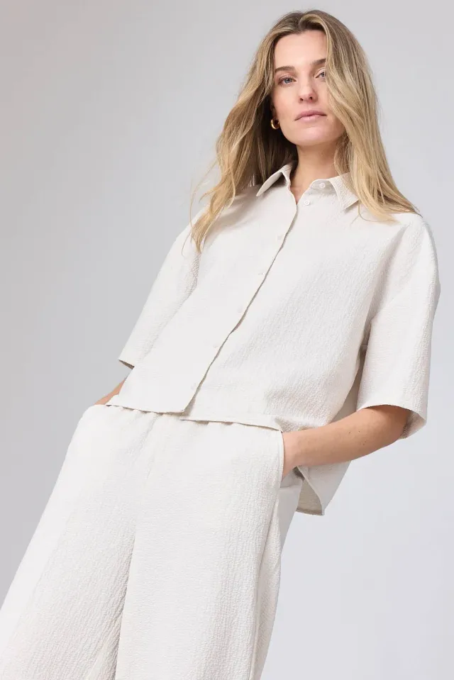 Corel Mila Seersucker blouse creme boxy