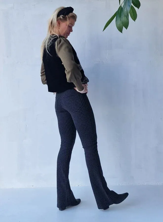 Madame Liz Flared Pants Blokjes Zwart-Wit 36